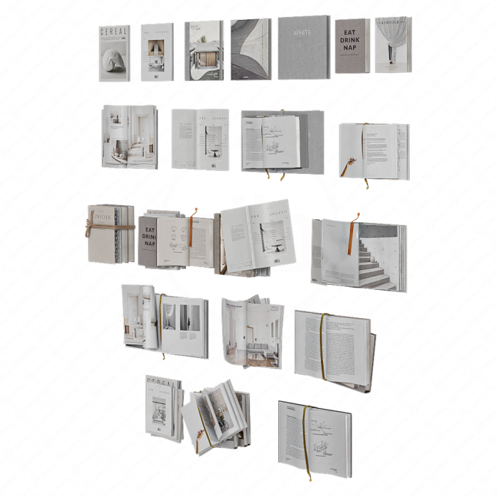 Набор журналов и книг в светлых цветах