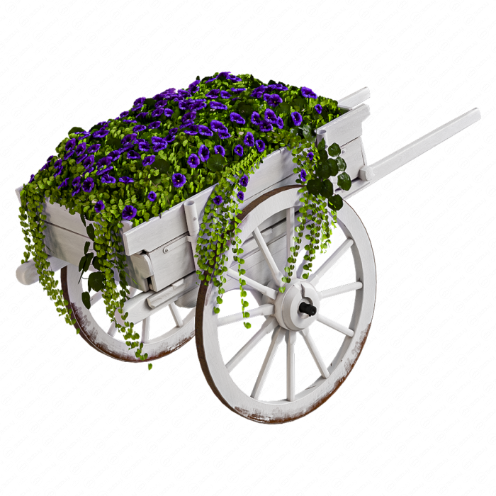 Деревянная тележка с клумбой