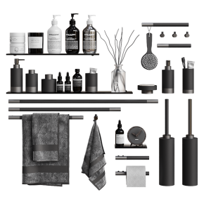 Bathroom decor in black tones.