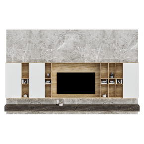 Gray marble TV wall unit with backlighting.