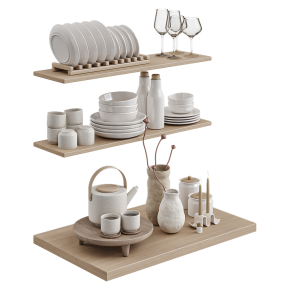 Kitchen decor with white dishes.