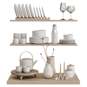 Kitchen decor with white dishes.