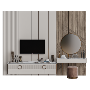 TV wall unit made of panels with a dressing table.