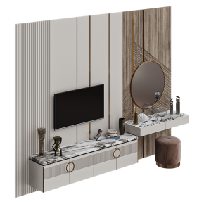 TV wall unit made of panels with a dressing table.