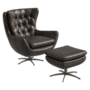 Leather armchair with a pouf
