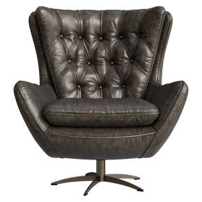 Leather armchair with a pouf