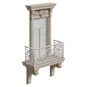 Exterior classical window with a parapet.