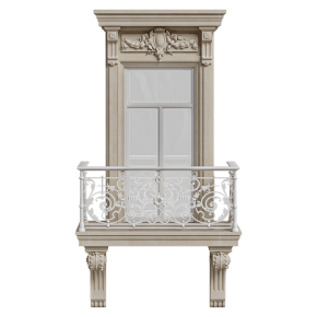Exterior classical window with a parapet.