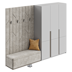 Gray entryway furniture with a pouf