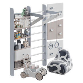 Furniture and toys for a child's room.
