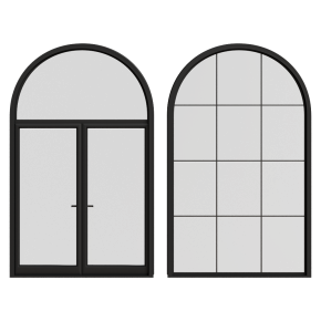 A set of modern arched windows.