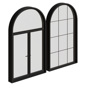 A set of modern arched windows.