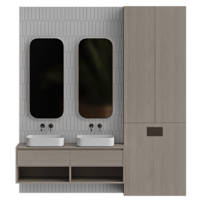 Wooden bathroom design with two sinks #1