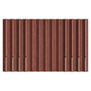 Decorative wall panels made of leather and metal.