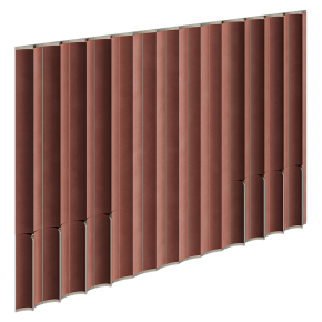 Decorative wall panels made of leather and metal.