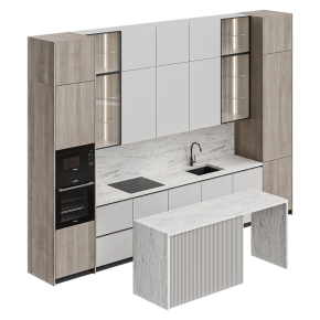 Кухня в бежевых тонах с островом