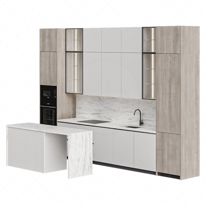 Кухня в бежевых тонах с островом