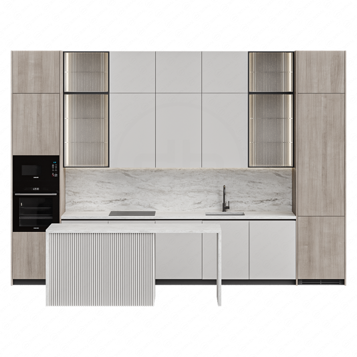 Кухня в бежевых тонах с островом