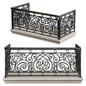 A classic balcony with a wrought-iron railing.