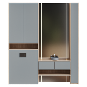 Bathroom with a wall-mounted vanity and a floor-length mirror.