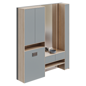 Bathroom with a wall-mounted vanity and a floor-length mirror.