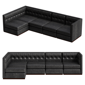 Modular black leather sofa