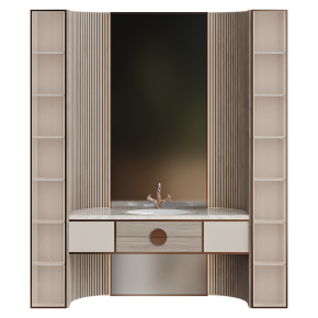 Bathroom design with a sink and a floor-length mirror.