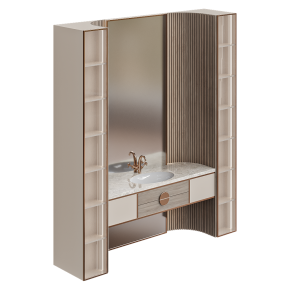 Bathroom design with a sink and a floor-length mirror.