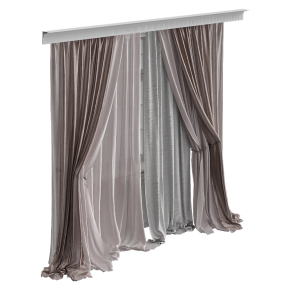 Powder pink curtains with tiebacks.