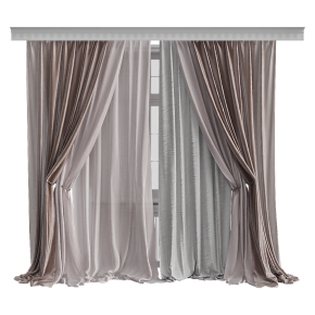 Powder pink curtains with tiebacks.