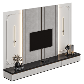 TV wall unit with a bouquet and a figurine.