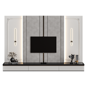 TV wall unit with a bouquet and a figurine.