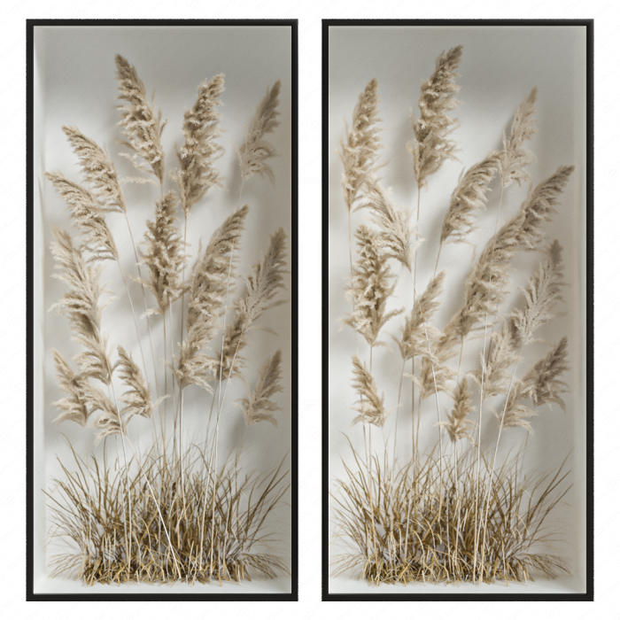 Фитобокс из сухоцветов в нише за стеклом