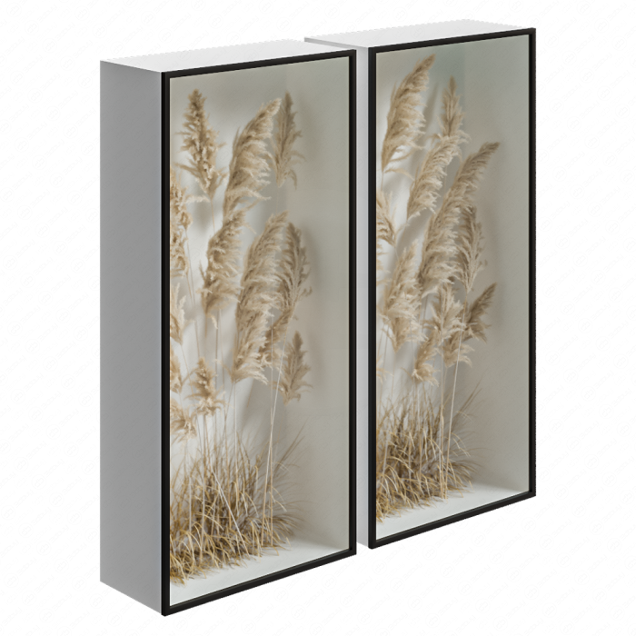 Фитобокс из сухоцветов в нише за стеклом