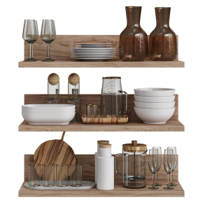 Decorative kitchen set with dishes and vases