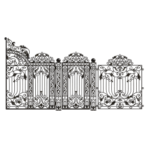 Decorative wrought-iron gates and wicket gates.