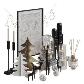 Christmas-themed decorative interior set with a painting.