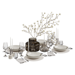 Table setting with woven napkins.