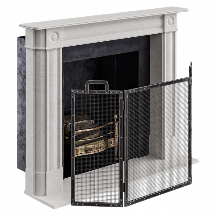 Белый встроенный камин с ограждением