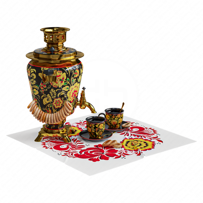 Самовар с чашками и баранками