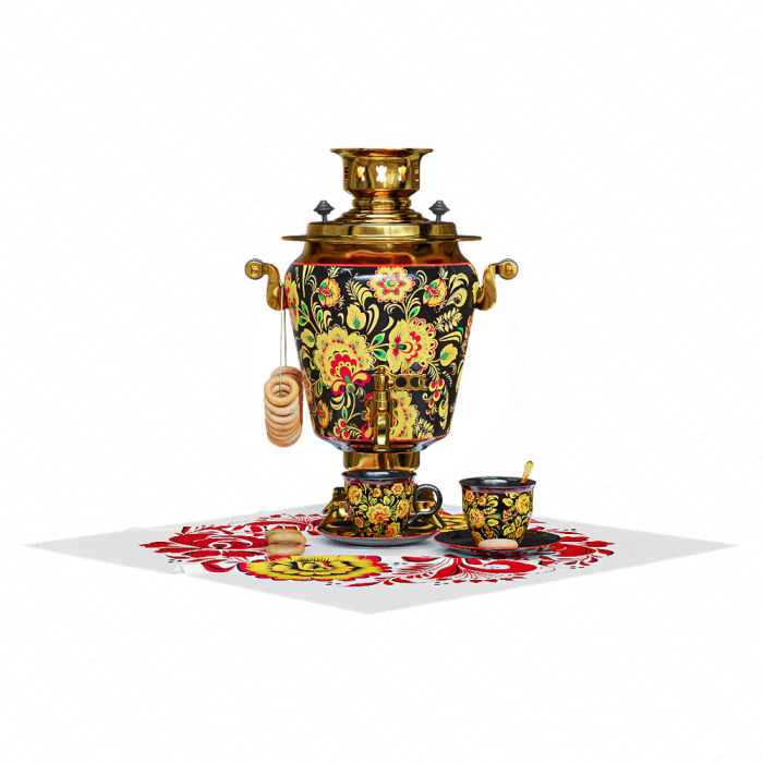 Самовар с чашками и баранками