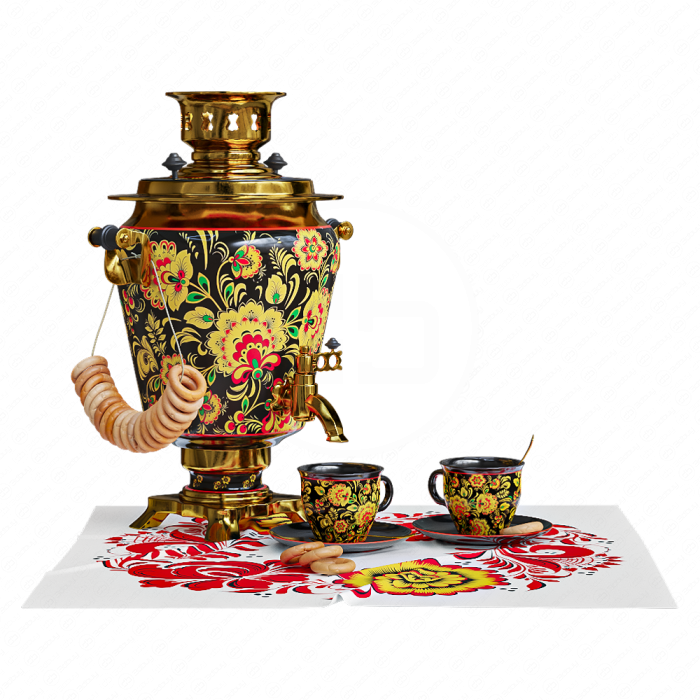 Самовар с чашками и баранками
