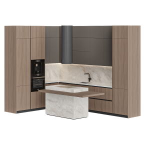 Кухня в коричневых тонах угловая с островом