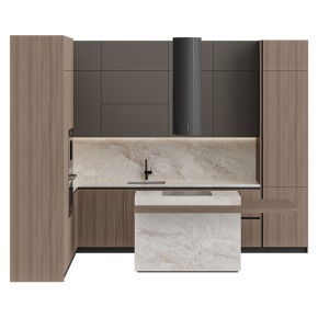 Кухня в коричневых тонах угловая с островом