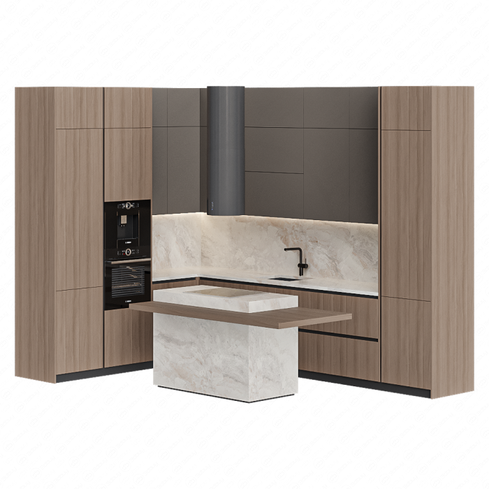 Кухня в коричневых тонах угловая с островом