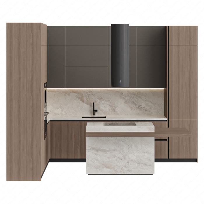 Кухня в коричневых тонах угловая с островом