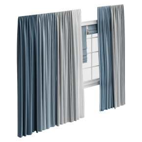 Шторы в пол с римской голубые