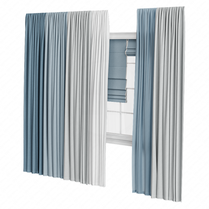 Шторы в пол с римской голубые