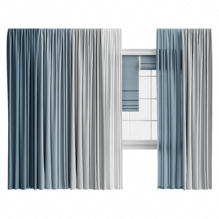 Шторы в пол с римской голубые