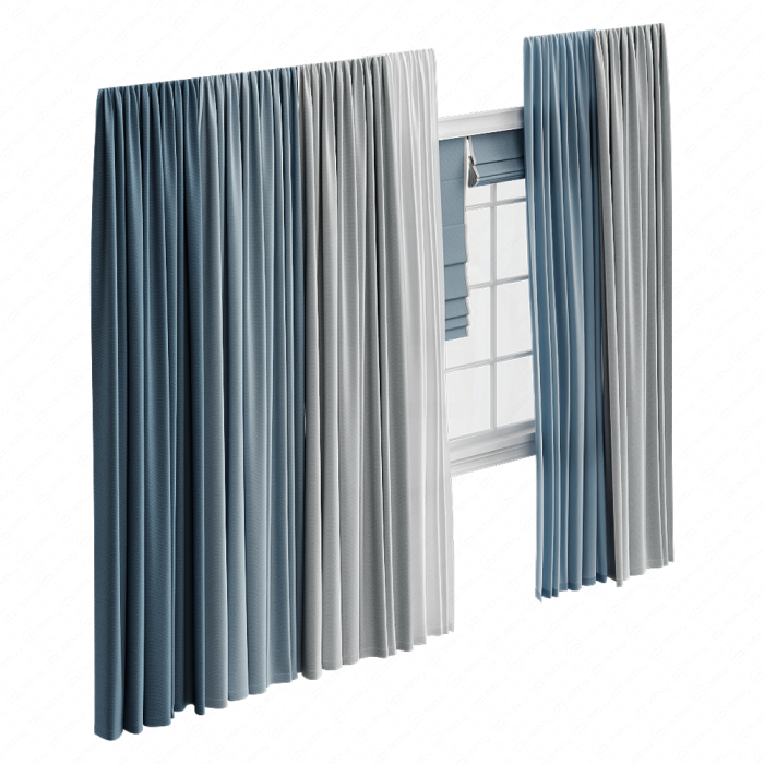 Шторы в пол с римской голубые